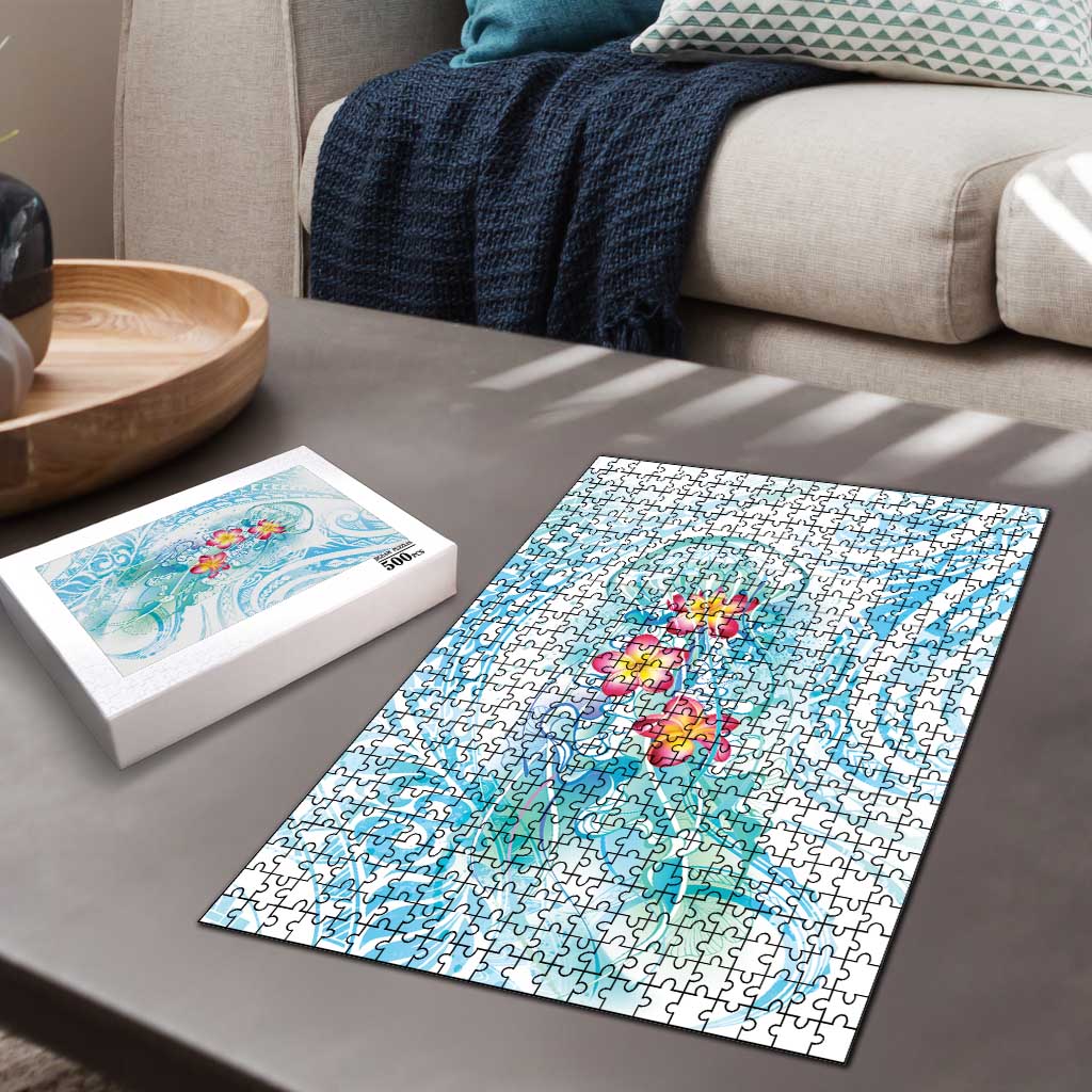 Sea Blue Polynesian Jellyfish Puzzle Watercolor Glows - Polynesian Pride