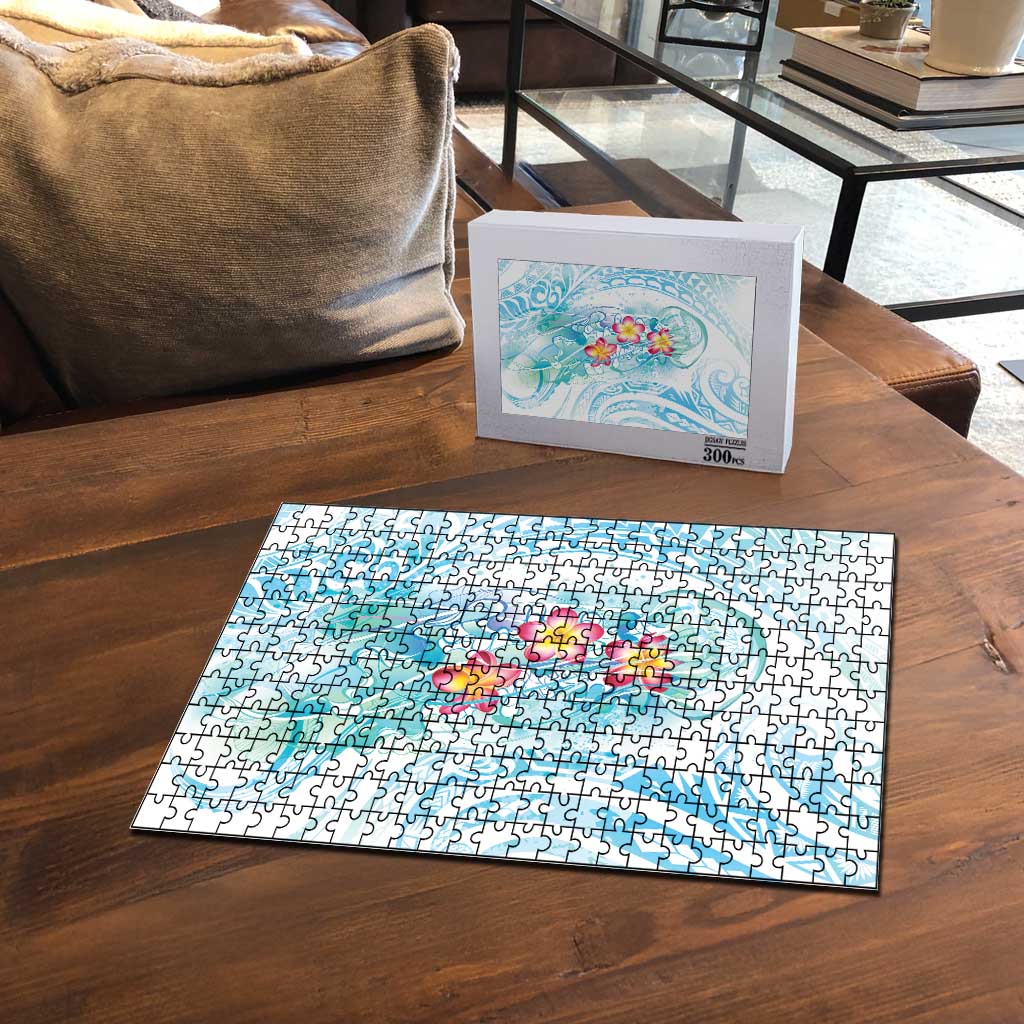 Sea Blue Polynesian Jellyfish Puzzle Watercolor Glows - Polynesian Pride