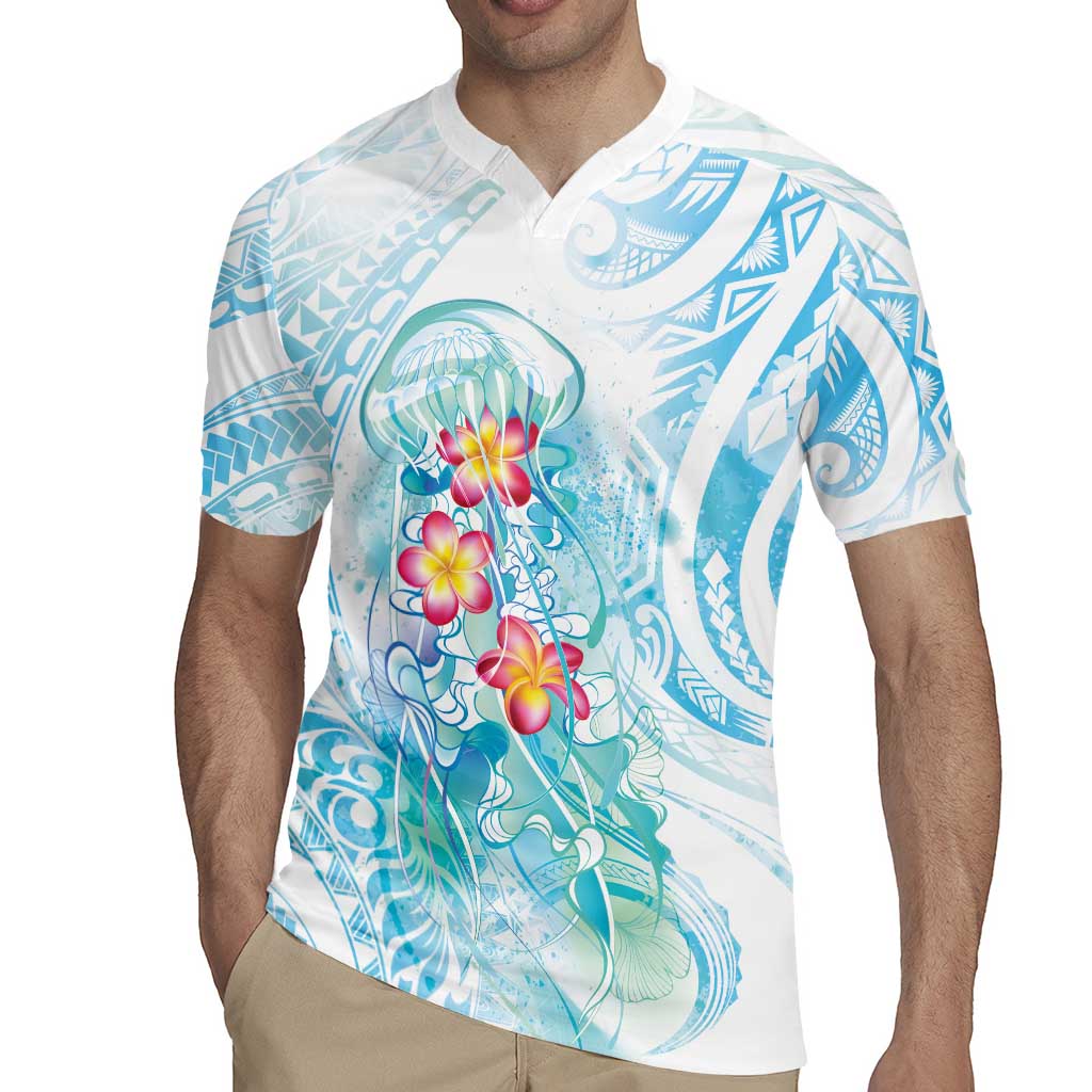Sea Blue Polynesian Jellyfish Rugby Jersey Watercolor Glows - Polynesian Pride