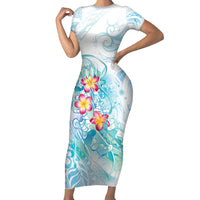 Sea Blue Polynesian Jellyfish Short Sleeve Bodycon Dress Watercolor Glows - Polynesian Pride