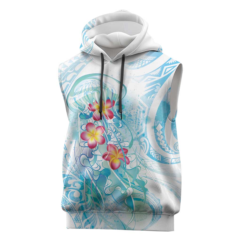 Sea Blue Polynesian Jellyfish Sleeveless Hoodie Watercolor Glows - Polynesian Pride