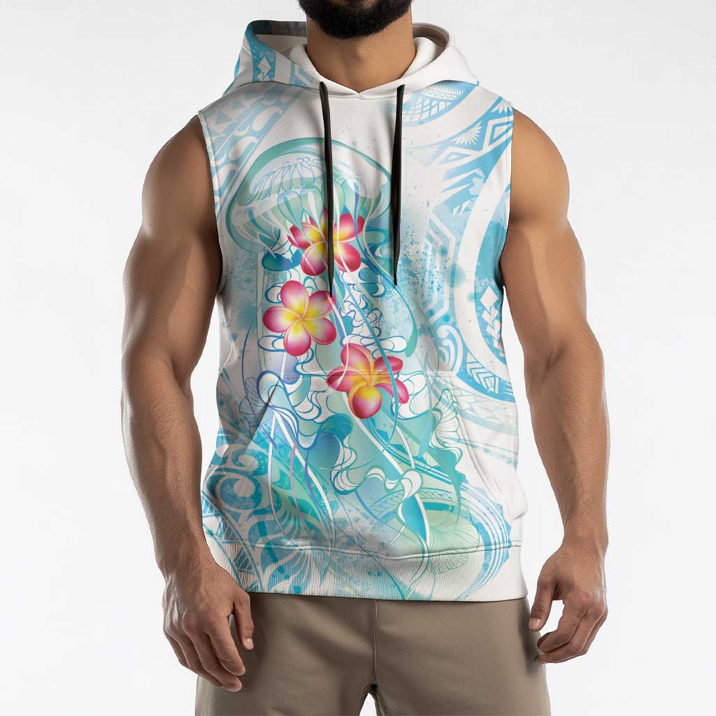 Sea Blue Polynesian Jellyfish Sleeveless Hoodie Watercolor Glows - Polynesian Pride