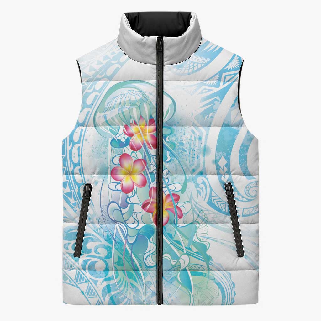 Sea Blue Polynesian Jellyfish Sleeveless Puffer Jacket Watercolor Glows - Polynesian Pride