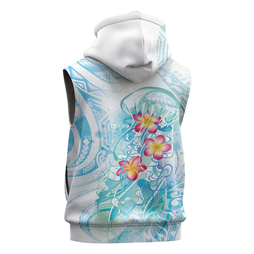 Sea Blue Polynesian Jellyfish Sleeveless Zip Hoodie Watercolor Glows - Polynesian Pride