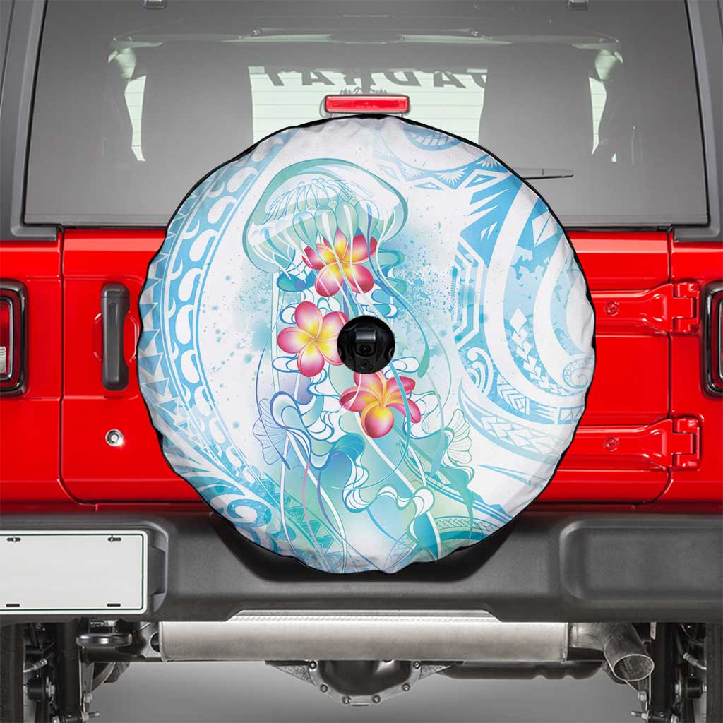Sea Blue Polynesian Jellyfish Spare Tire Cover Watercolor Glows - Polynesian Pride