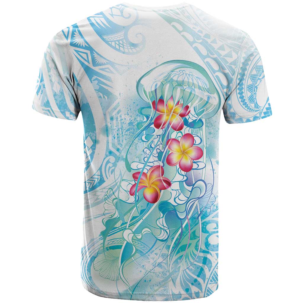 Sea Blue Polynesian Jellyfish T Shirt Watercolor Glows - Polynesian Pride