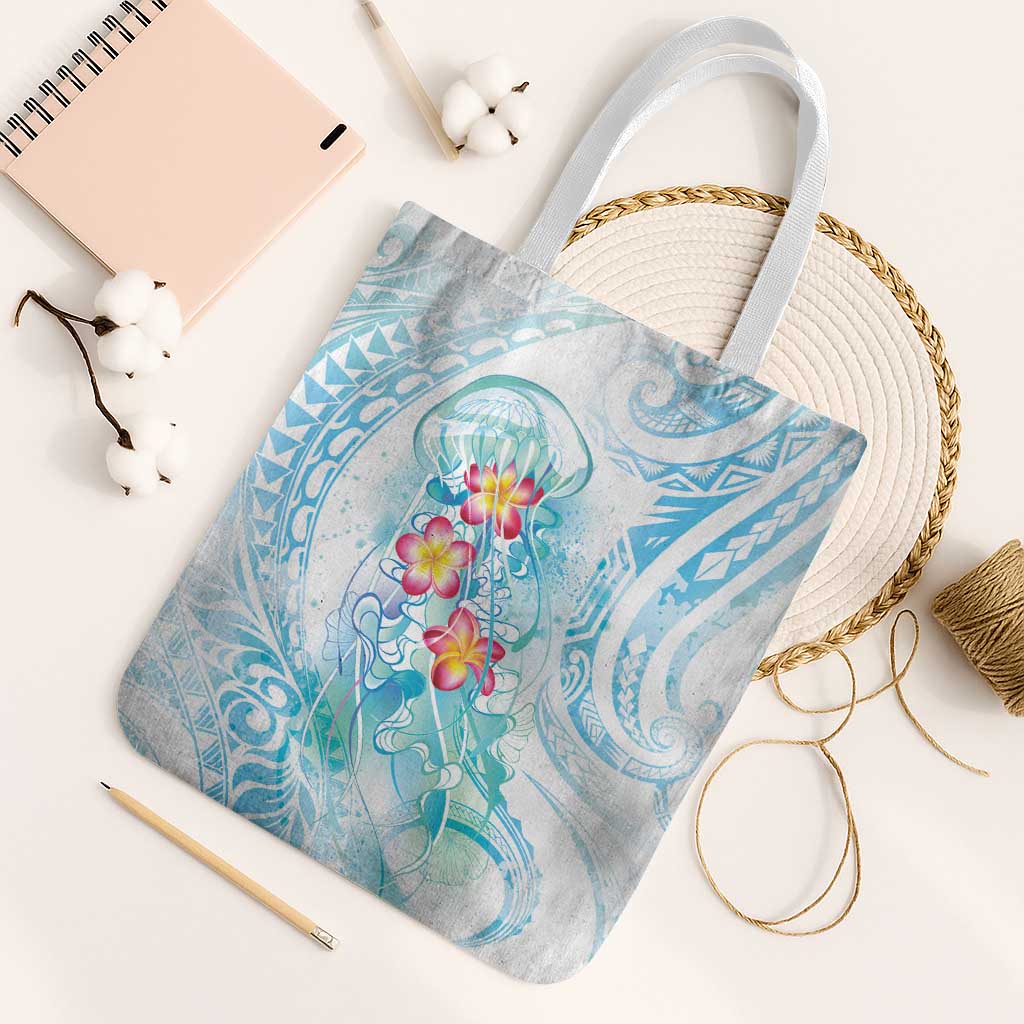 Sea Blue Polynesian Jellyfish Tote Bag Watercolor Glows - Polynesian Pride