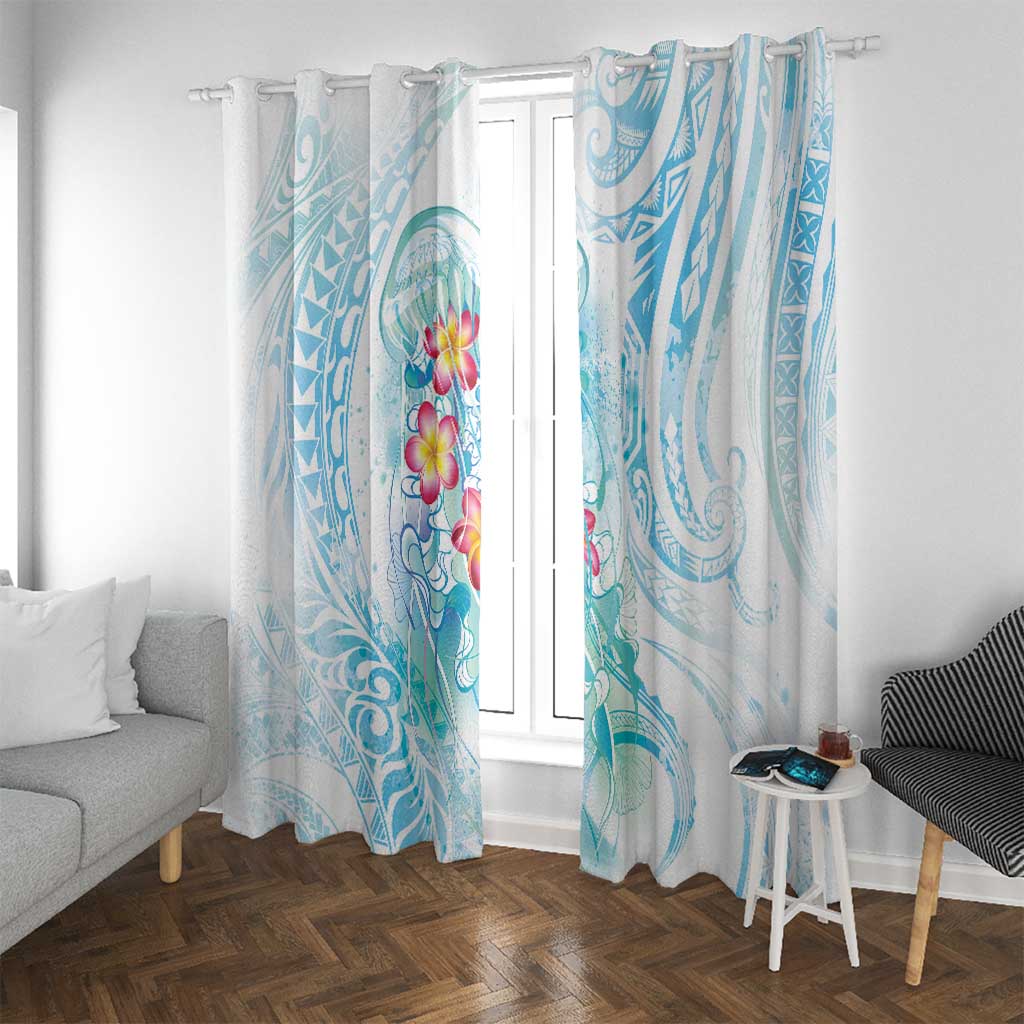 Sea Blue Polynesian Jellyfish Window Curtain Watercolor Glows - Polynesian Pride