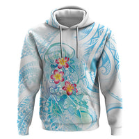 Sea Blue Polynesian Jellyfish Zip Hoodie Watercolor Glows - Polynesian Pride