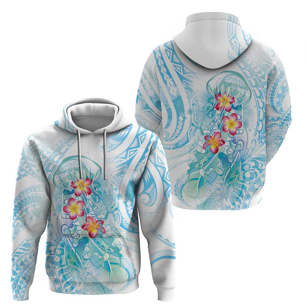 Sea Blue Polynesian Jellyfish Zip Hoodie Watercolor Glows - Polynesian Pride