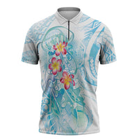 Sea Blue Polynesian Jellyfish Zipper Polo Shirt Watercolor Glows - Polynesian Pride