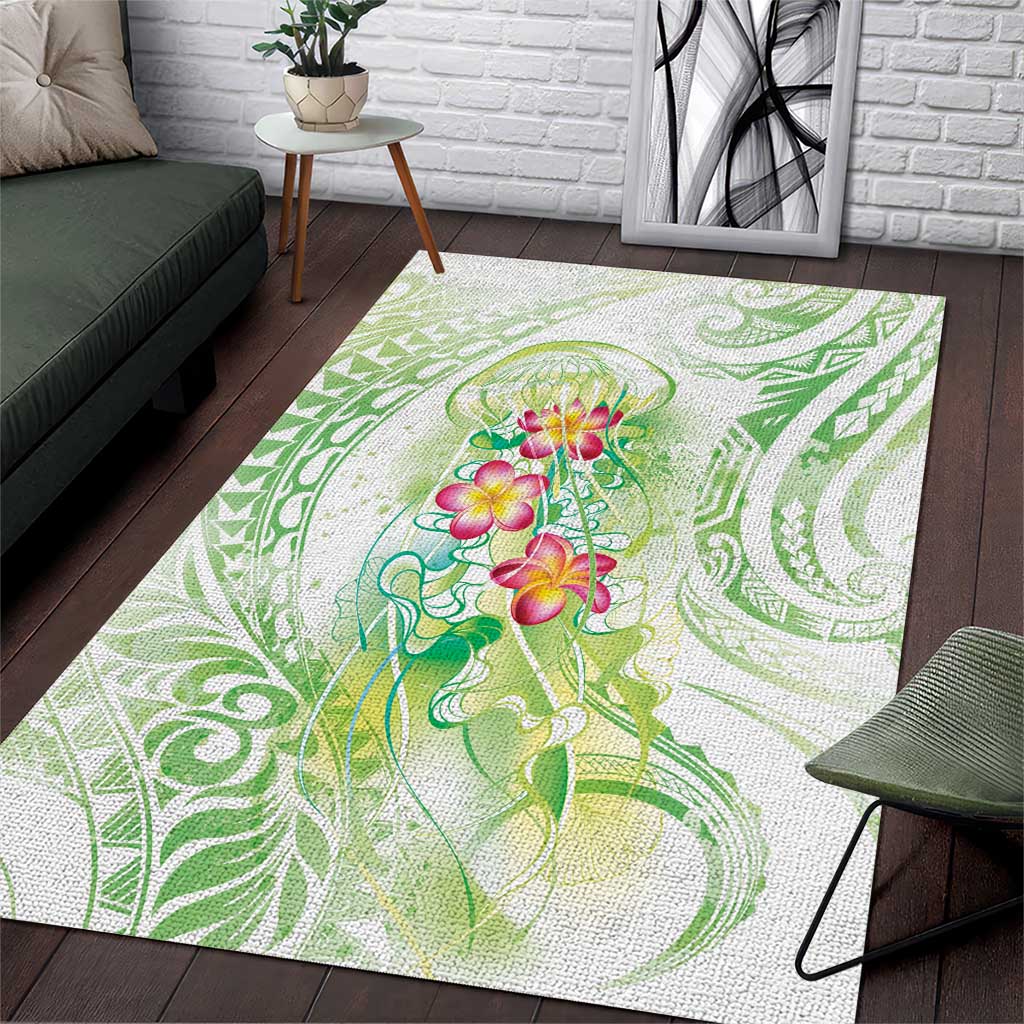 Summer Green Polynesian Jellyfish Area Rug Watercolor Glows - Polynesian Pride