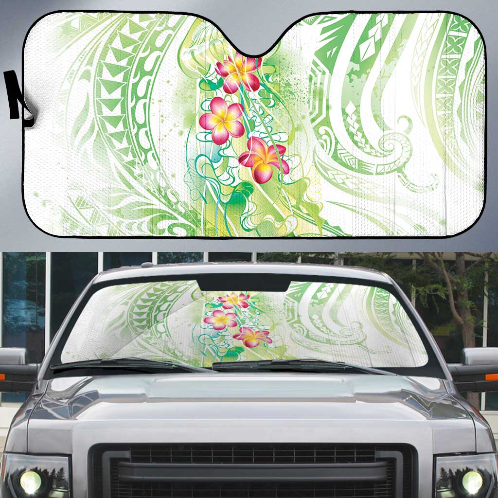 Summer Green Polynesian Jellyfish Auto Sun Shade Watercolor Glows - Polynesian Pride