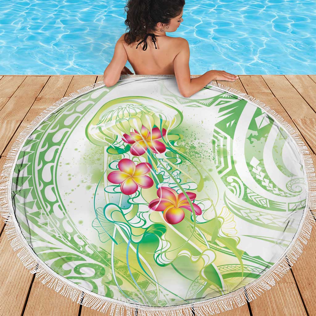 Summer Green Polynesian Jellyfish Beach Blanket Watercolor Glows - Polynesian Pride