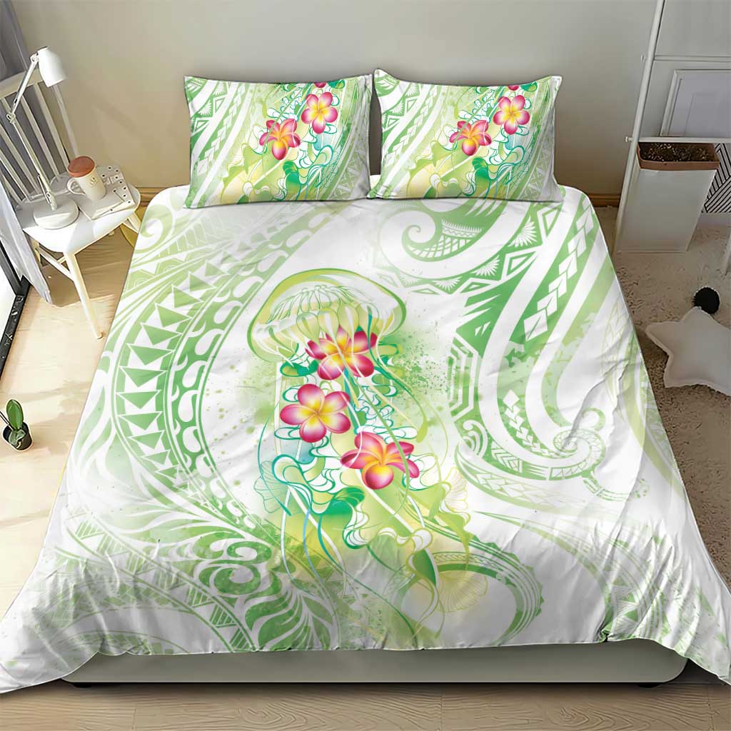 Summer Green Polynesian Jellyfish Bedding Set Watercolor Glows - Polynesian Pride
