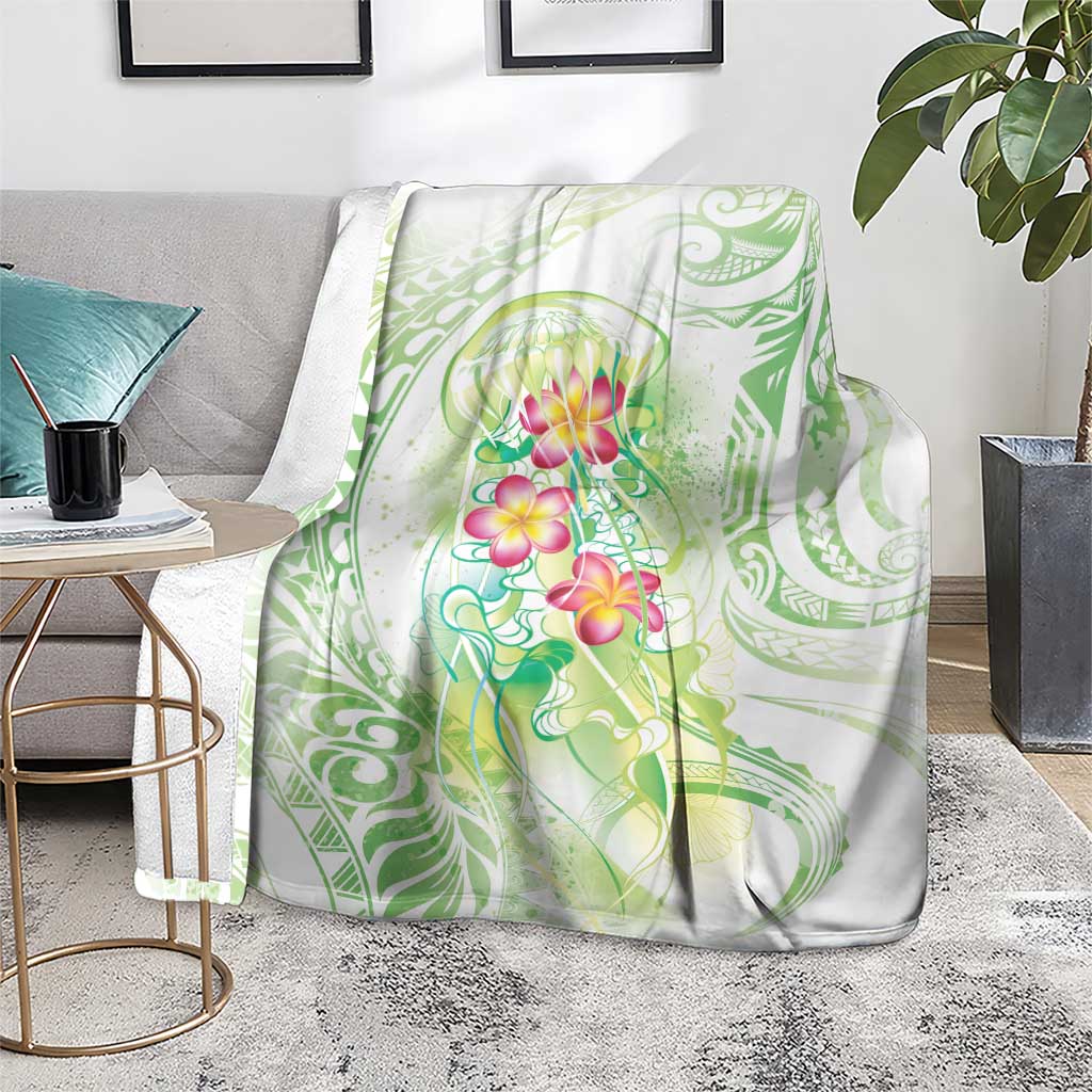 Summer Green Polynesian Jellyfish Blanket Watercolor Glows - Polynesian Pride