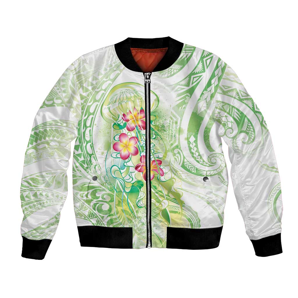 Summer Green Polynesian Jellyfish Bomber Jacket Watercolor Glows - Polynesian Pride
