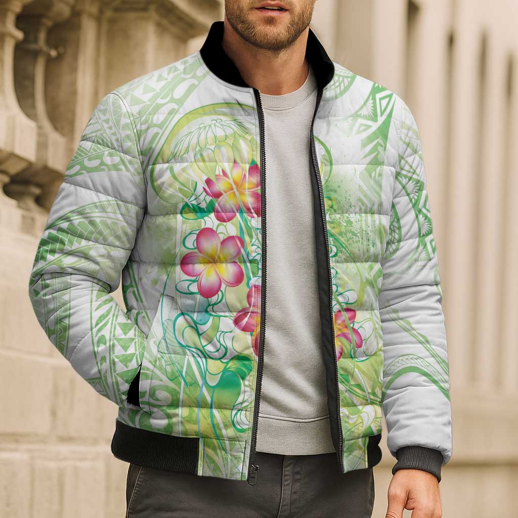 Summer Green Polynesian Jellyfish Bomber Puffer Jacket Watercolor Glows - Polynesian Pride