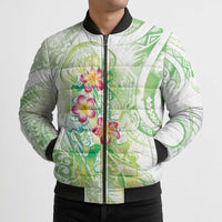Summer Green Polynesian Jellyfish Bomber Puffer Jacket Watercolor Glows - Polynesian Pride