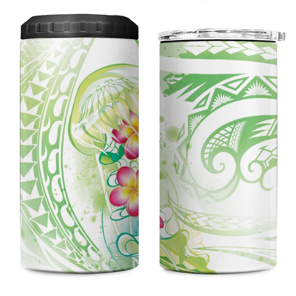 Summer Green Polynesian Jellyfish 4 in 1 Can Cooler Tumbler Watercolor Glows - Polynesian Pride