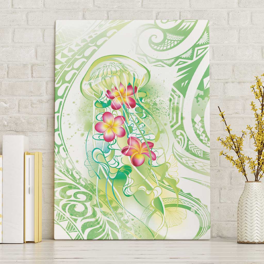 Summer Green Polynesian Jellyfish Canvas Wall Art Watercolor Glows - Polynesian Pride