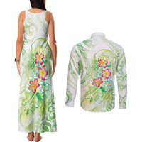 Summer Green Polynesian Jellyfish Couples Matching Tank Maxi Dress and Long Sleeve Button Shirt Watercolor Glows - Polynesian Pride