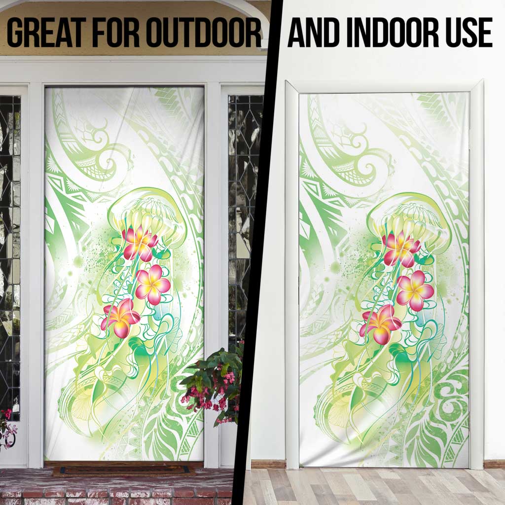 Summer Green Polynesian Jellyfish Door Cover Watercolor Glows - Polynesian Pride