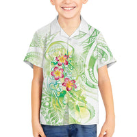 Summer Green Polynesian Jellyfish Family Matching Puletasi and Hawaiian Shirt Watercolor Glows - Polynesian Pride
