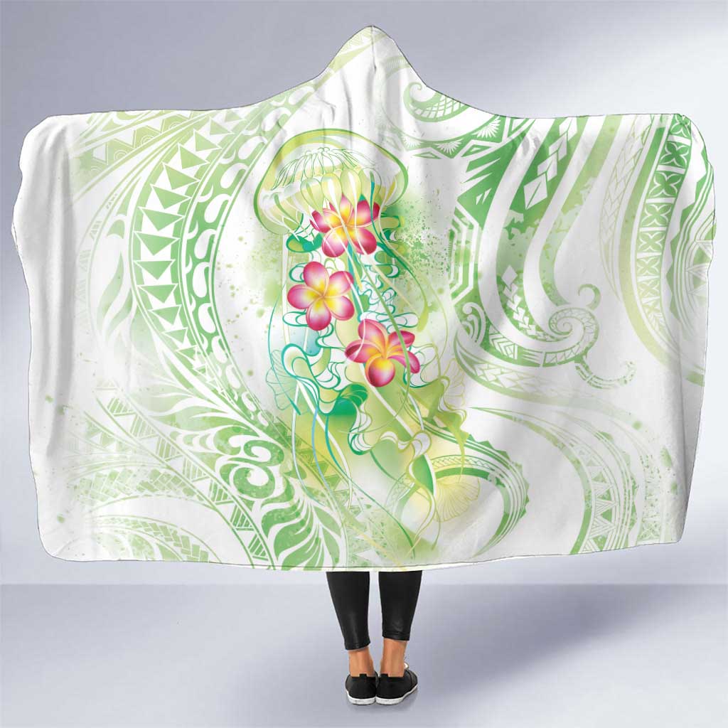 Summer Green Polynesian Jellyfish Hooded Blanket Watercolor Glows - Polynesian Pride
