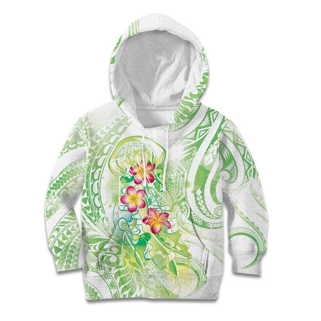 Summer Green Polynesian Jellyfish Kid Hoodie Watercolor Glows - Polynesian Pride