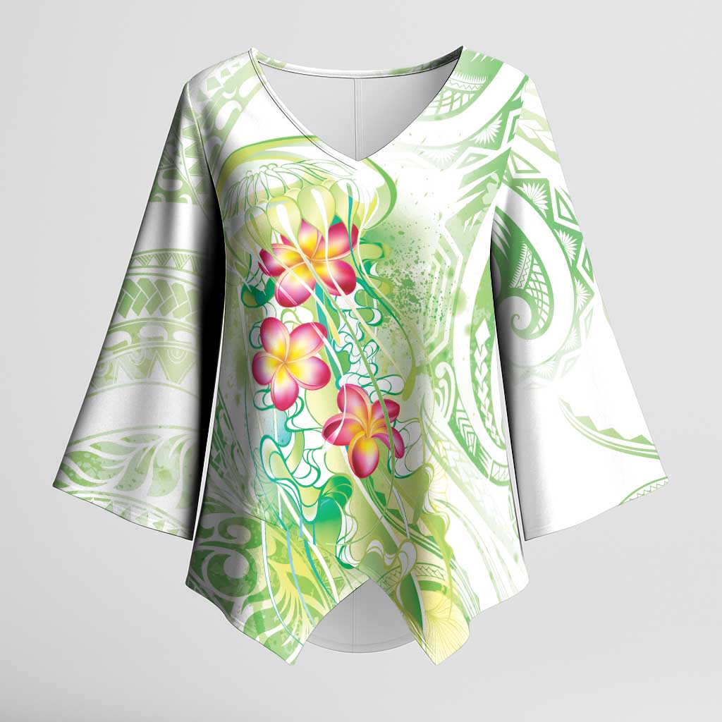 Summer Green Polynesian Jellyfish Kimono Sleeve Blouse Watercolor Glows - Polynesian Pride