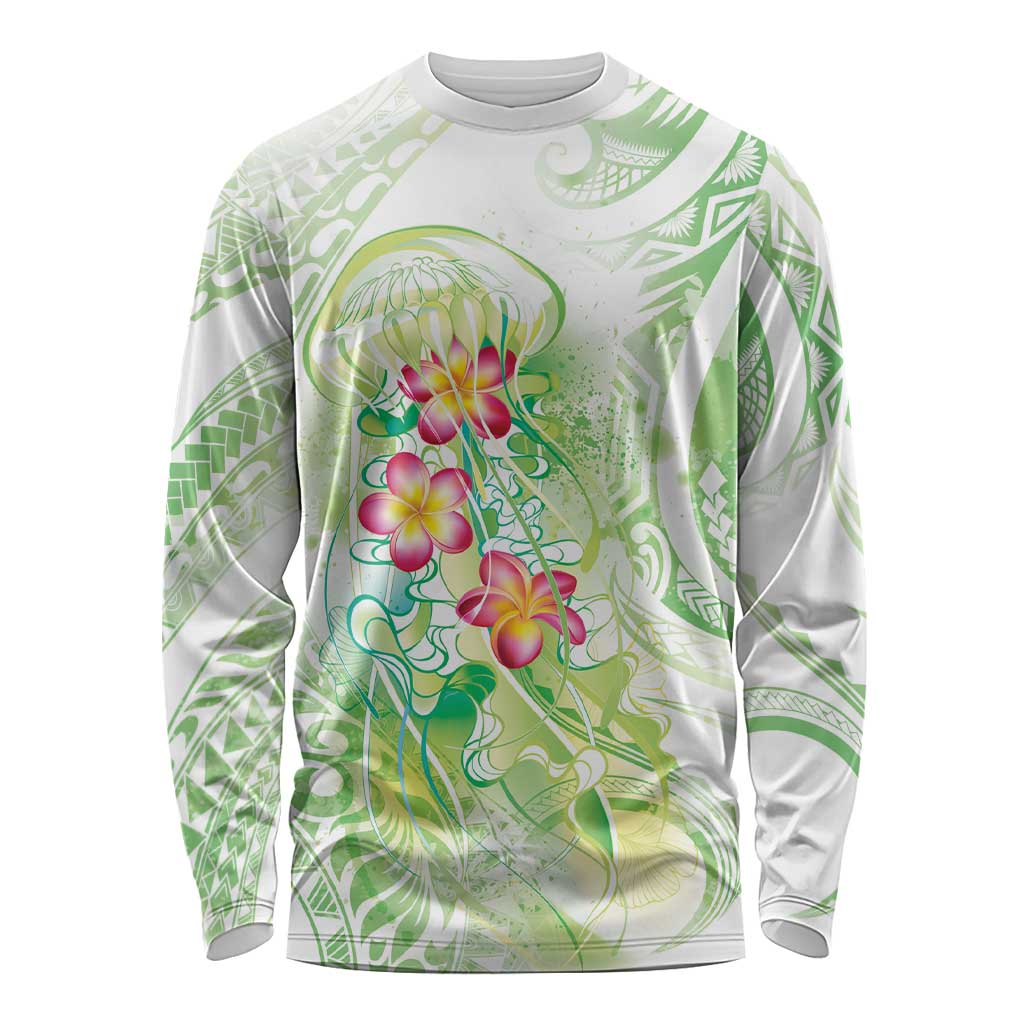 Summer Green Polynesian Jellyfish Long Sleeve Shirt Watercolor Glows - Polynesian Pride