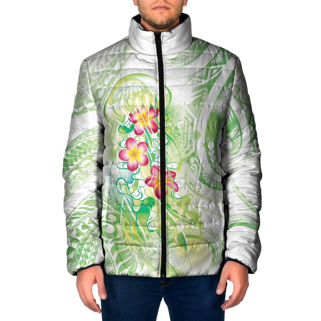 Summer Green Polynesian Jellyfish Padded Jacket Watercolor Glows - Polynesian Pride