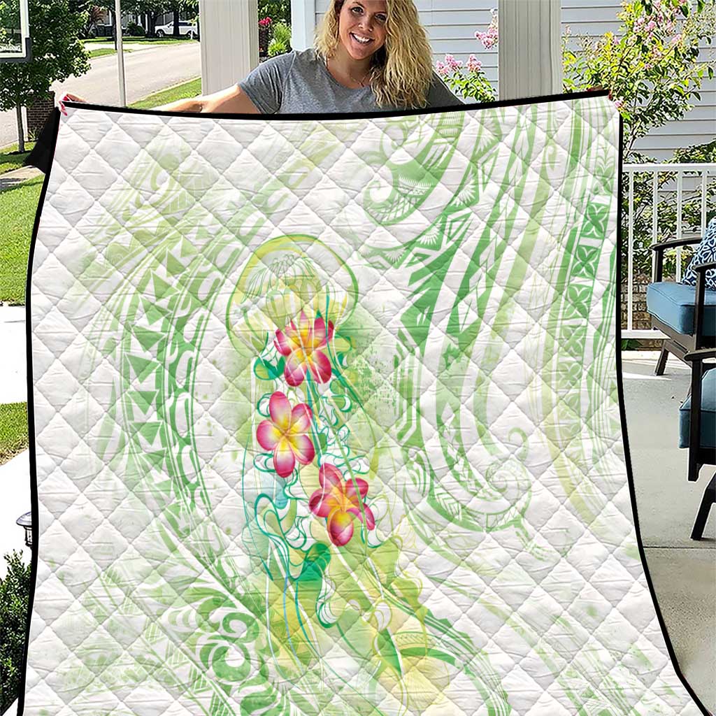 Summer Green Polynesian Jellyfish Quilt Watercolor Glows - Polynesian Pride