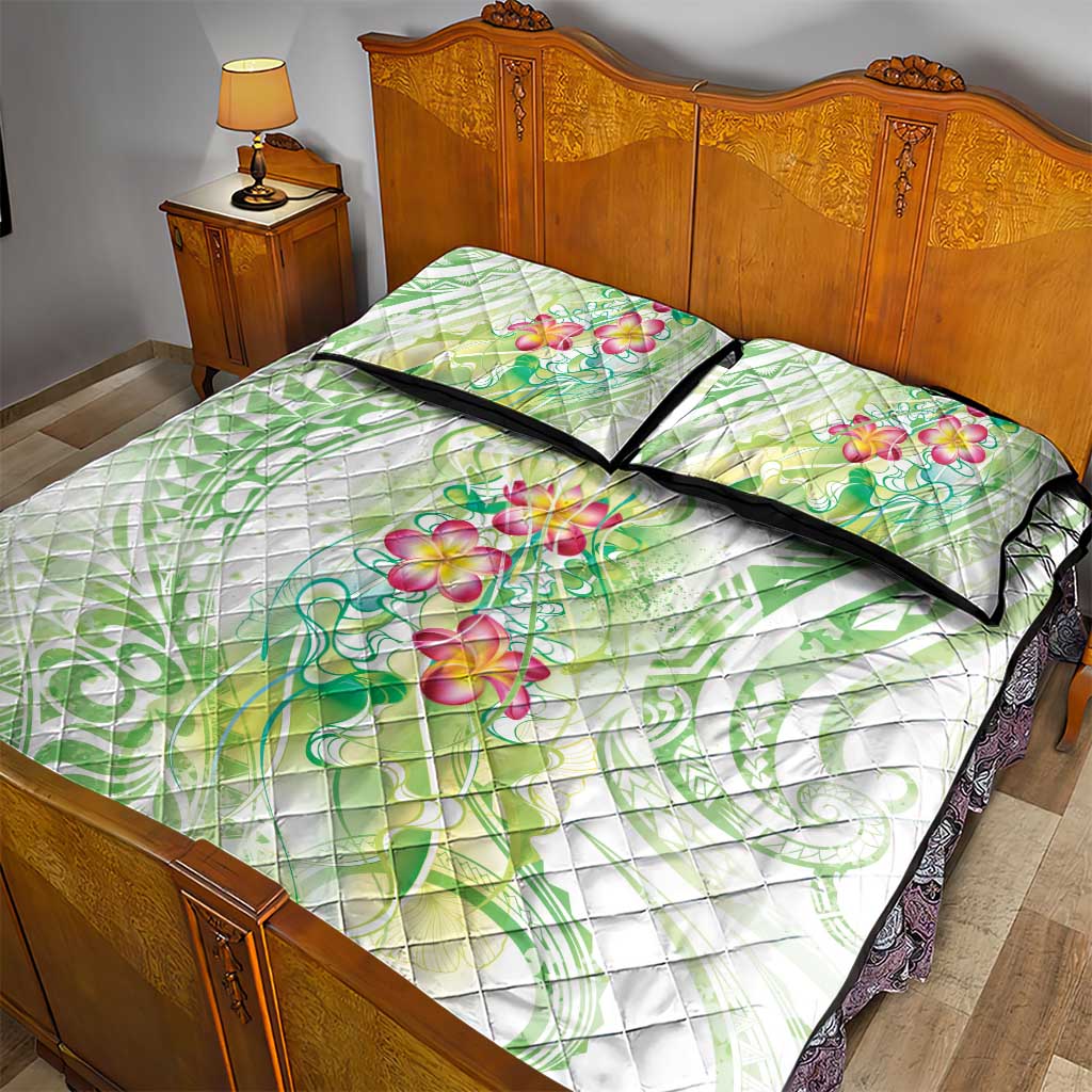Summer Green Polynesian Jellyfish Quilt Bed Set Watercolor Glows - Polynesian Pride