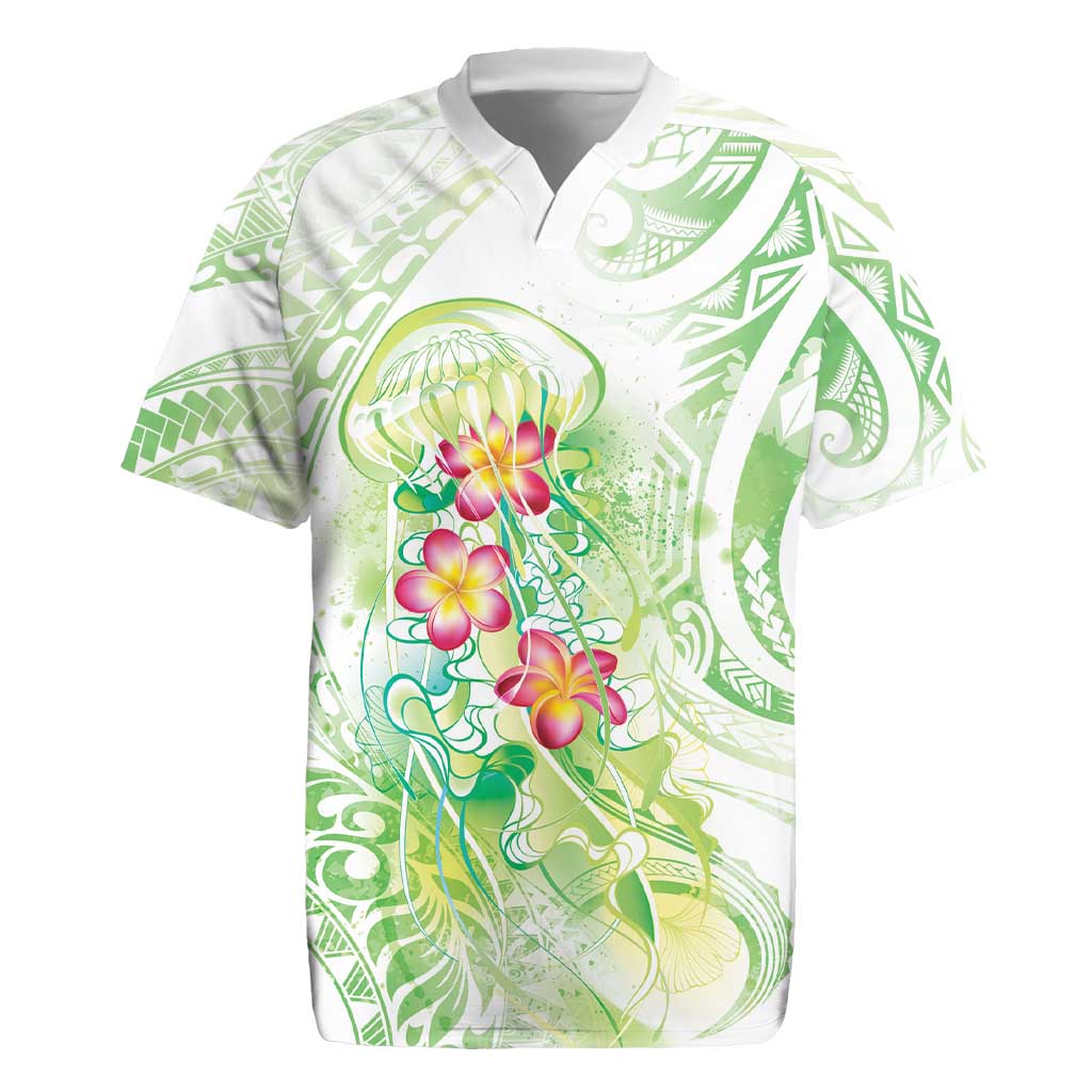 Summer Green Polynesian Jellyfish Rugby Jersey Watercolor Glows - Polynesian Pride
