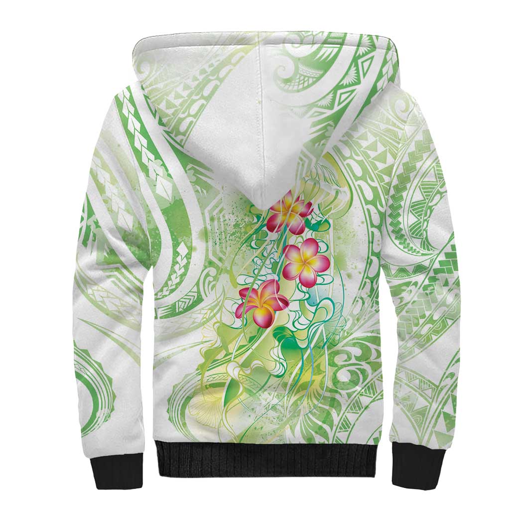 Summer Green Polynesian Jellyfish Sherpa Hoodie Watercolor Glows - Polynesian Pride