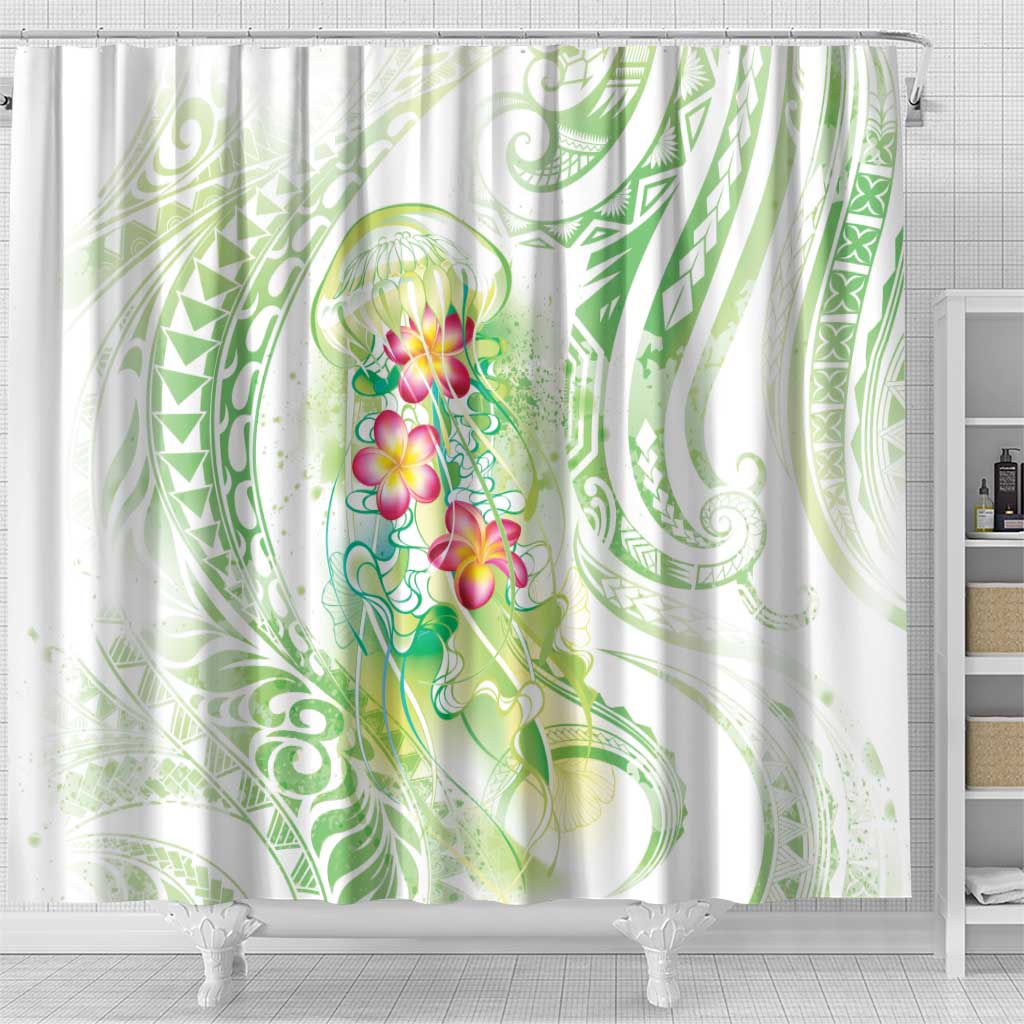 Summer Green Polynesian Jellyfish Shower Curtain Watercolor Glows - Polynesian Pride