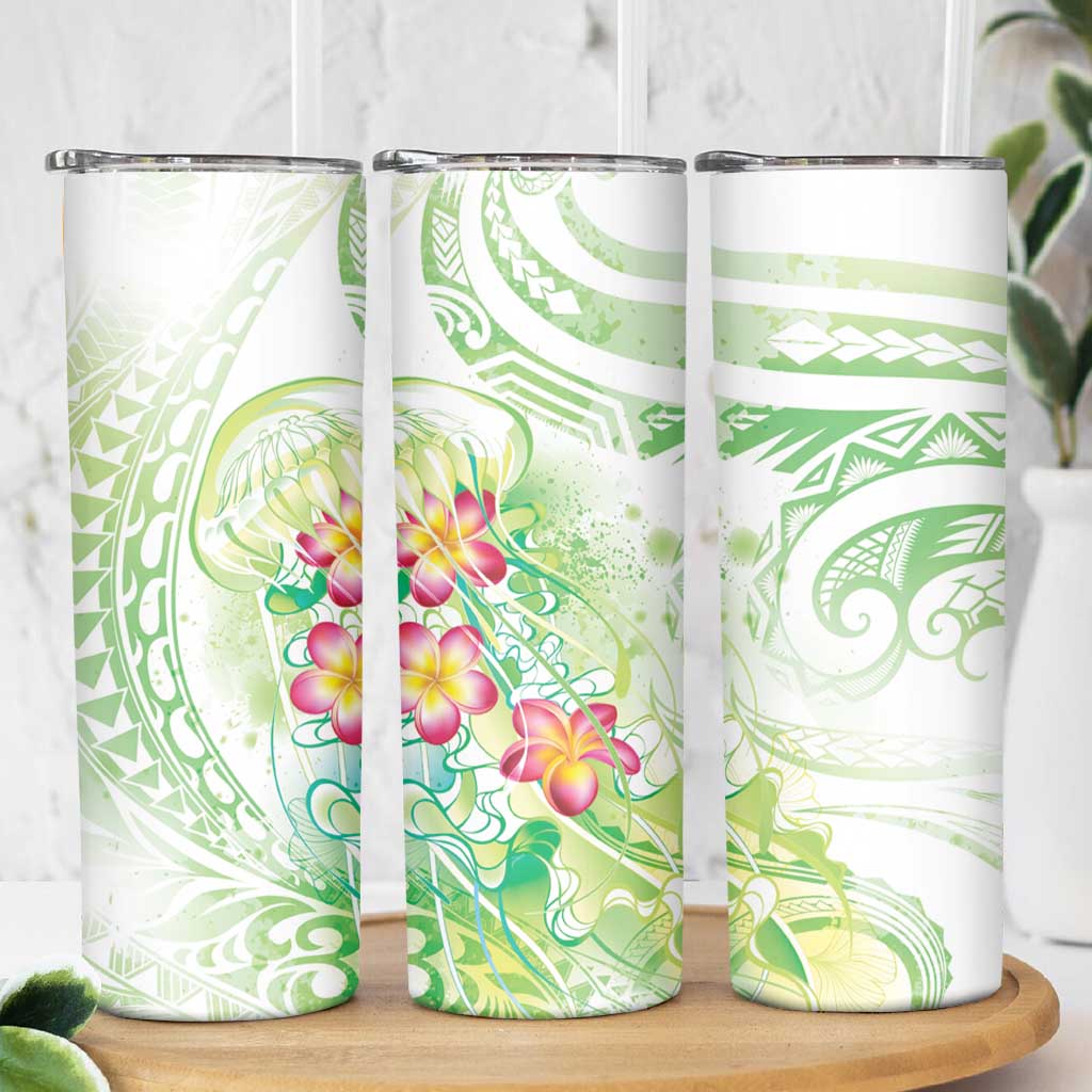 Summer Green Polynesian Jellyfish Skinny Tumbler Watercolor Glows - Polynesian Pride