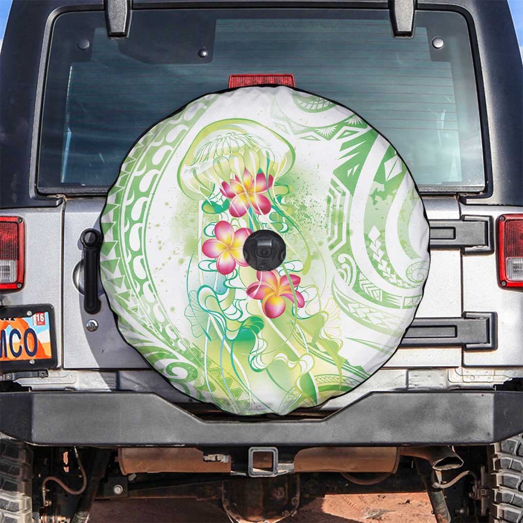 Summer Green Polynesian Jellyfish Spare Tire Cover Watercolor Glows - Polynesian Pride
