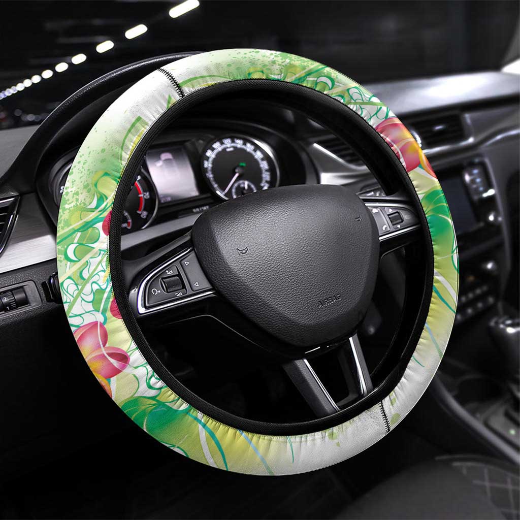 Summer Green Polynesian Jellyfish Steering Wheel Cover Watercolor Glows - Polynesian Pride