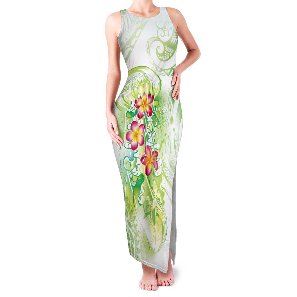 Summer Green Polynesian Jellyfish Tank Maxi Dress Watercolor Glows - Polynesian Pride