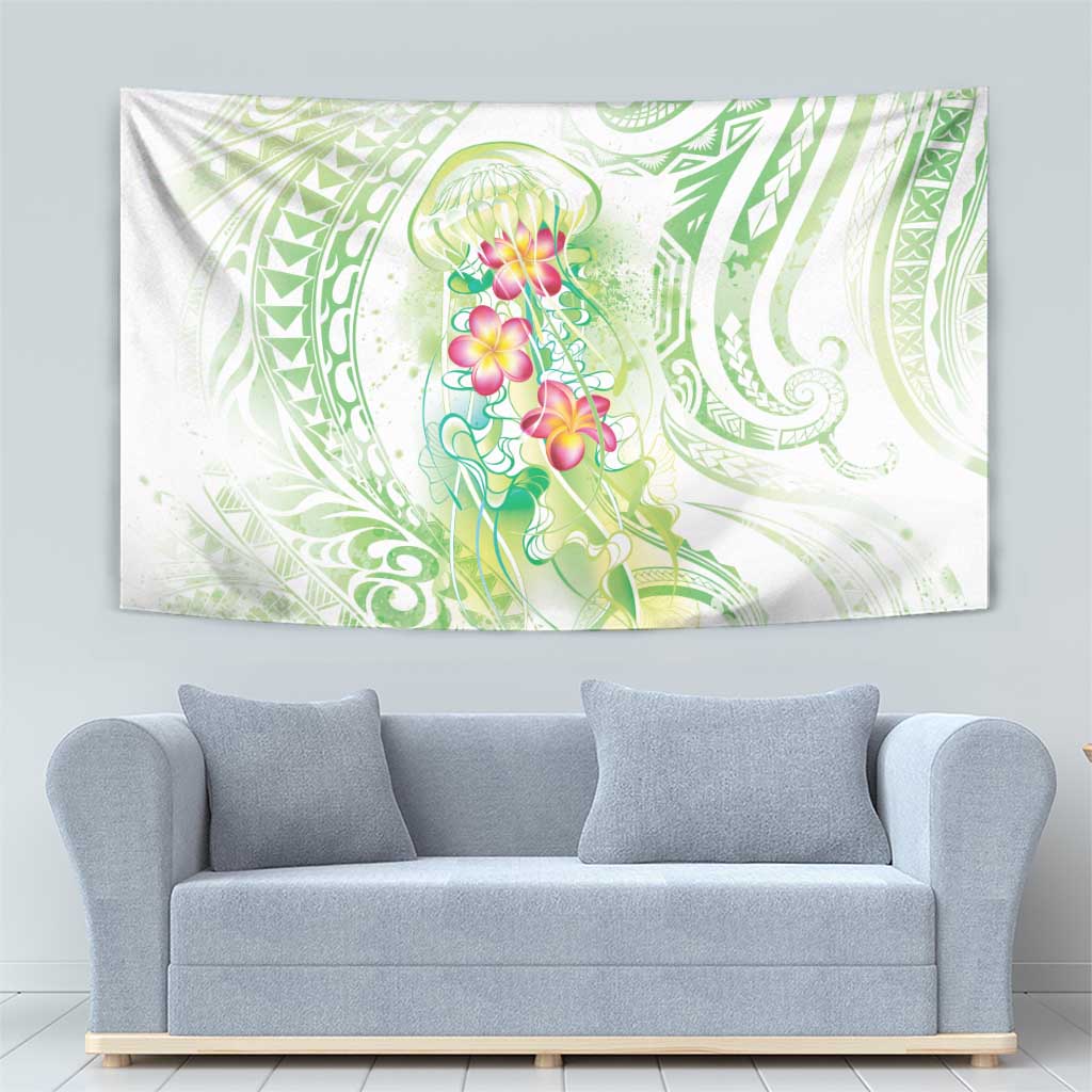 Summer Green Polynesian Jellyfish Tapestry Watercolor Glows - Polynesian Pride