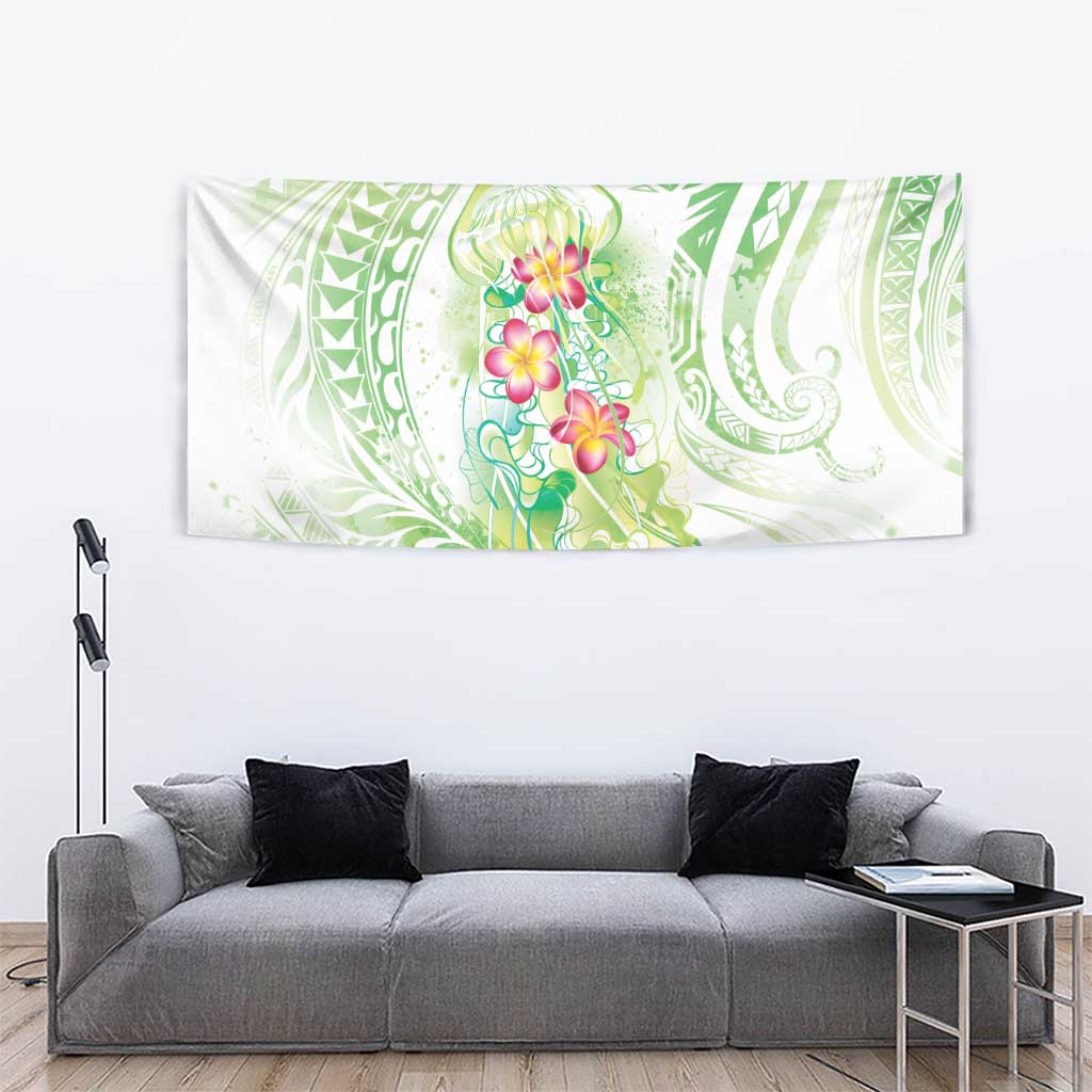 Summer Green Polynesian Jellyfish Tapestry Watercolor Glows - Polynesian Pride
