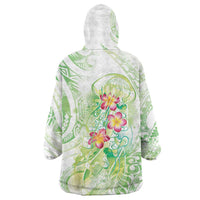 Summer Green Polynesian Jellyfish Wearable Blanket Hoodie Watercolor Glows - Polynesian Pride