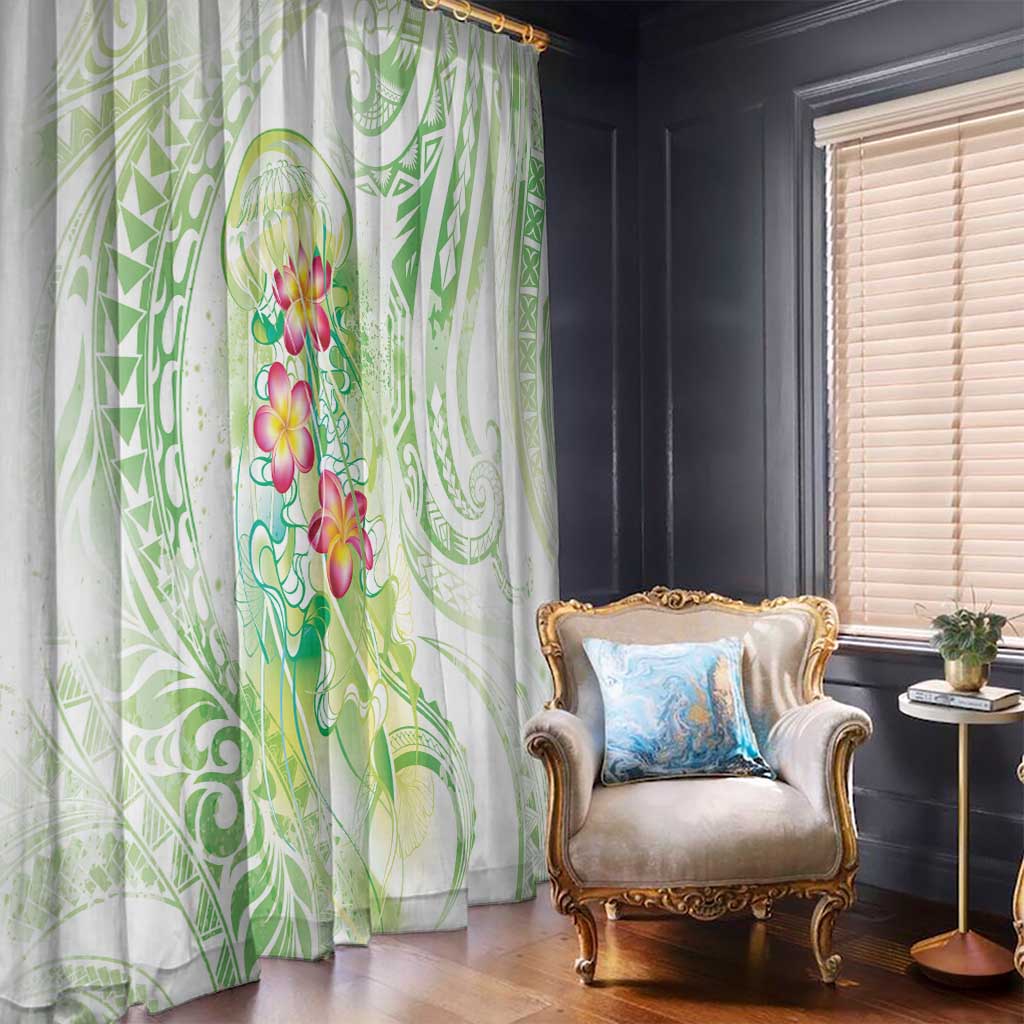 Summer Green Polynesian Jellyfish Window Curtain Watercolor Glows - Polynesian Pride