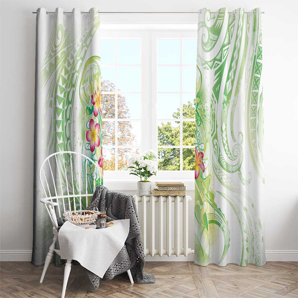 Summer Green Polynesian Jellyfish Window Curtain Watercolor Glows - Polynesian Pride
