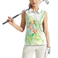 Summer Green Polynesian Jellyfish Women Sleeveless Polo Shirt Watercolor Glows - Polynesian Pride