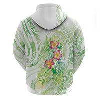 Summer Green Polynesian Jellyfish Zip Hoodie Watercolor Glows - Polynesian Pride