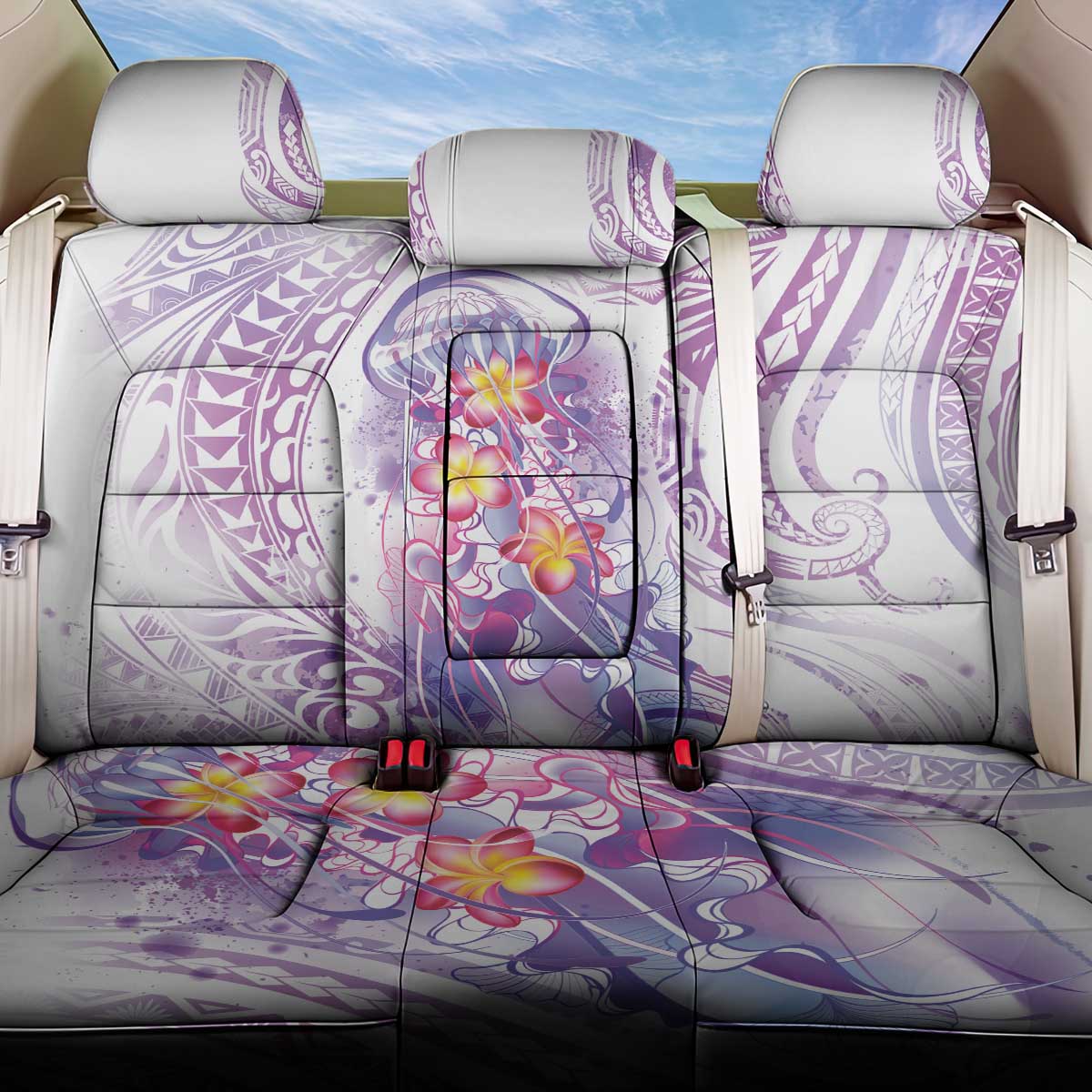 Lavender Polynesian Jellyfish Back Car Seat Cover Watercolor Glows - Polynesian Pride
